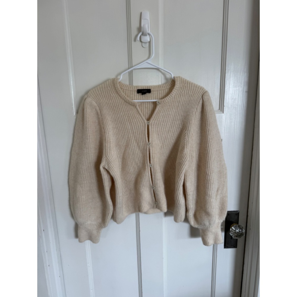 J.Crew merino wool alpaca blend puff sleeve beige cardigan size large